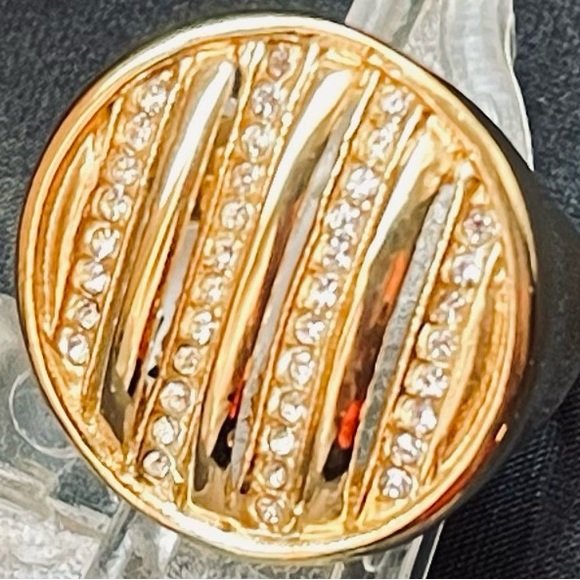 FASHION JEWERLY LUNETA RING WITH LINES FILLED WITH ZIRCONIA STAINLESS STEEL # 10 - Picture 3 of 7